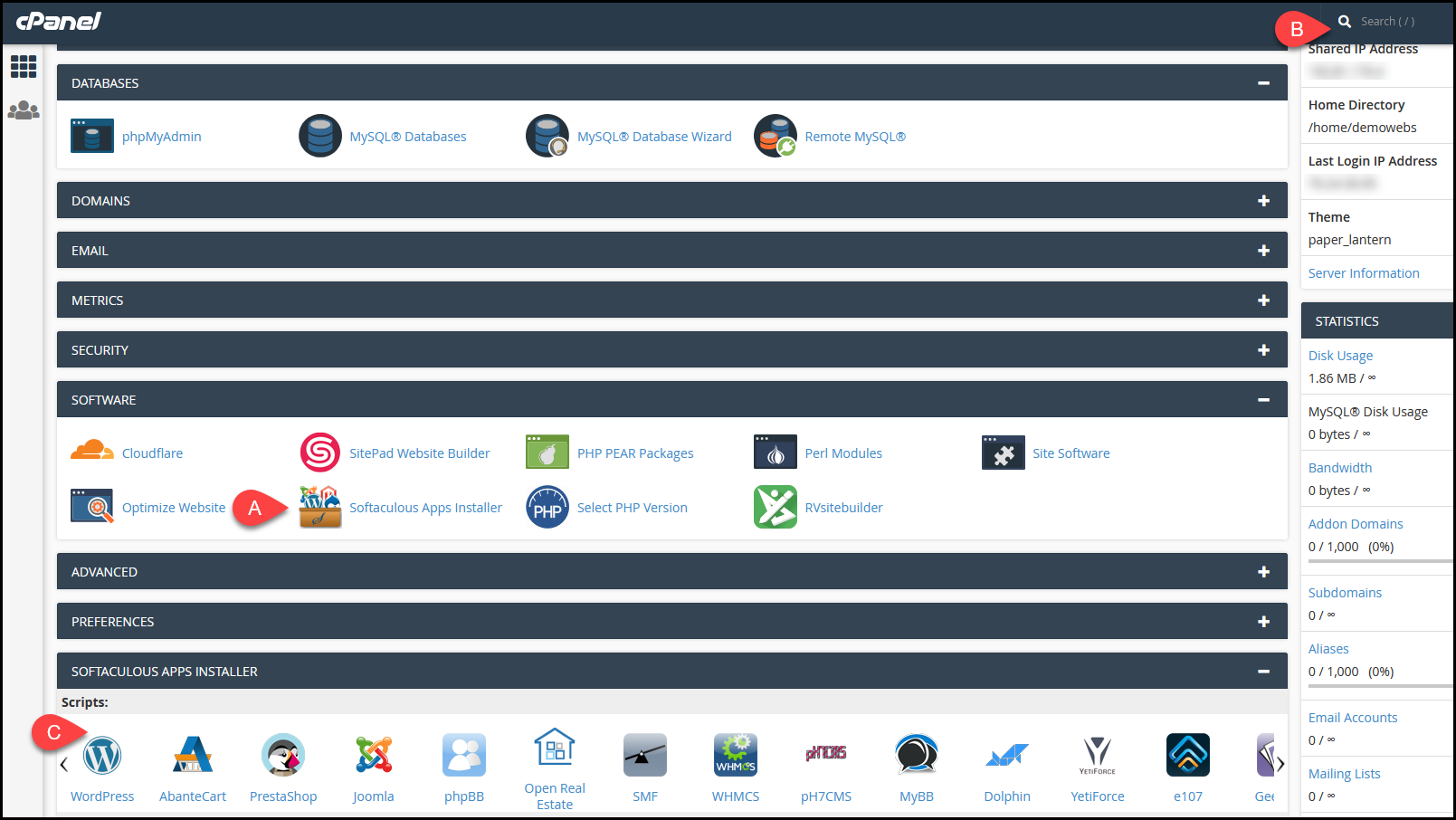 softaculous cpanel