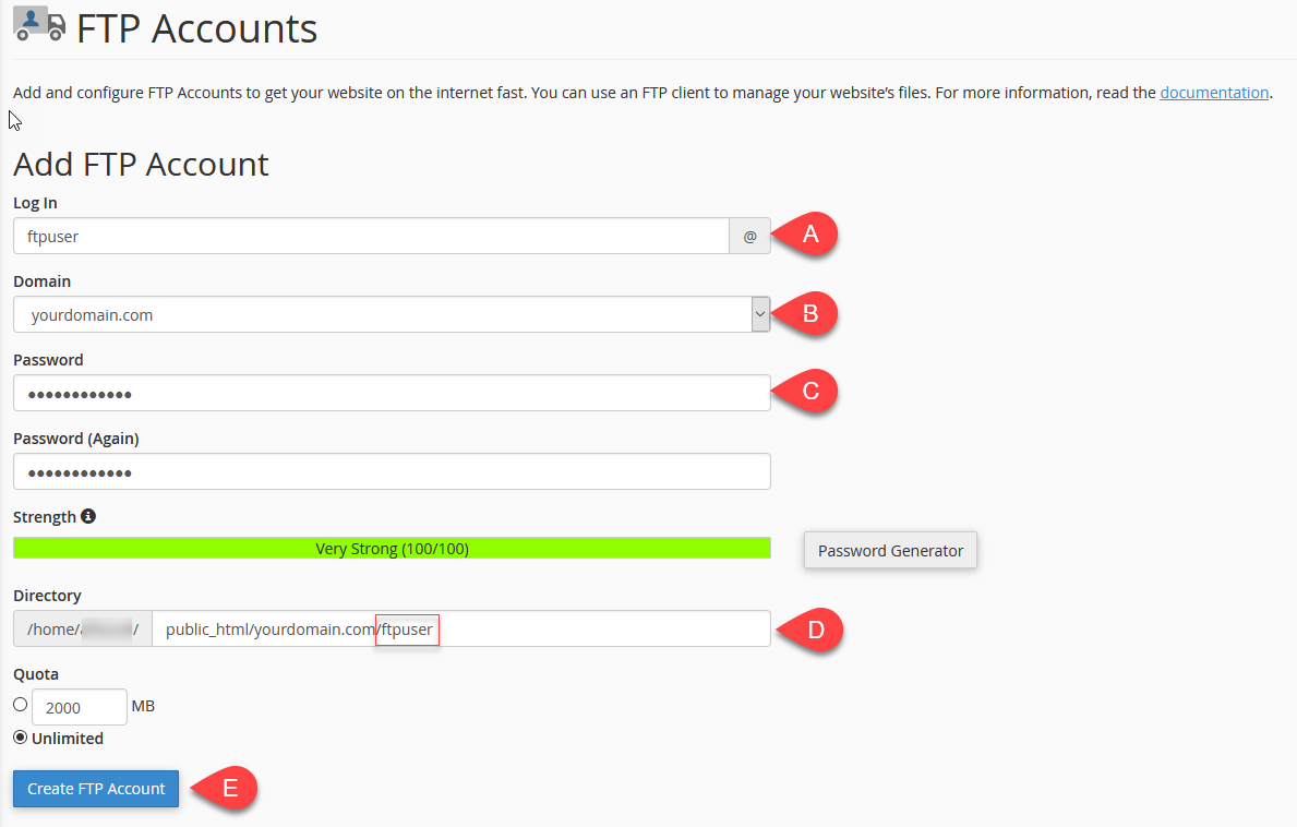 create FTP Account in cPanel